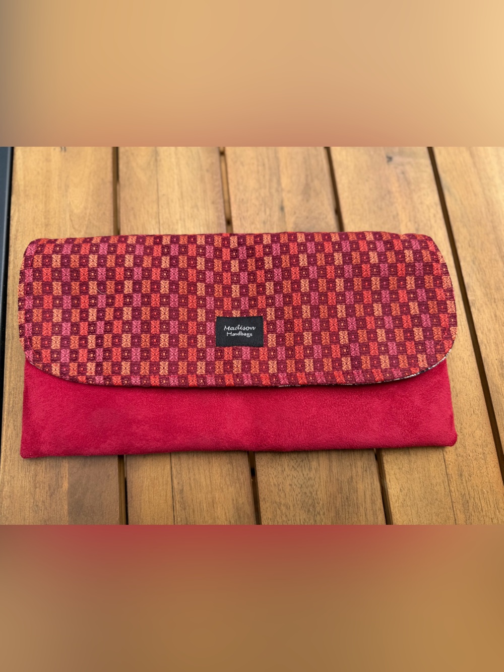 Red Patterned Foldover Clutch - Madison Handbags